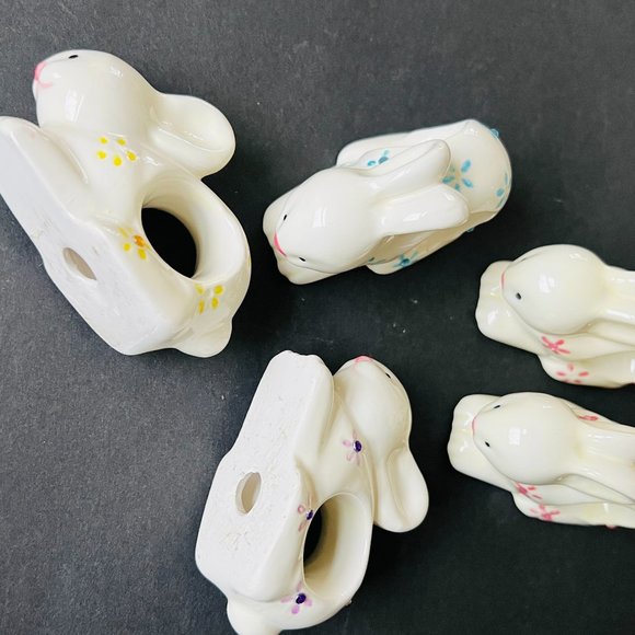 VINTAGE Set of 5 Bunny Napkin Rings with Design EUC - Picture 4 of 6